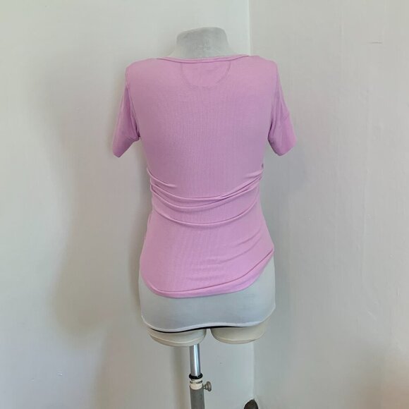 VTG 90s 2000 BEBE Lavender Ribbed Basic Short Sleeve Henley Top Button Purple S - Picture 9 of 12